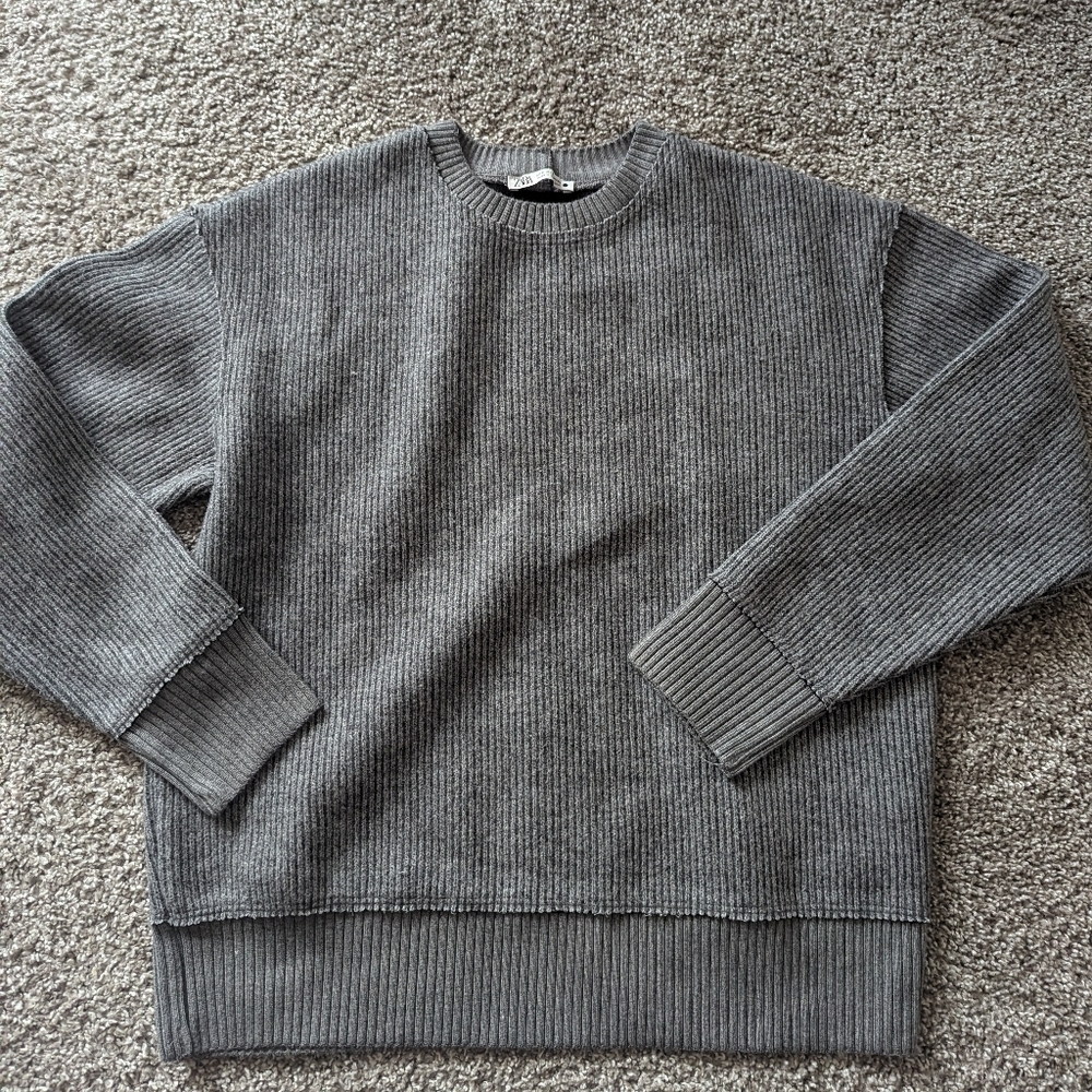 Mens Grey Zara Ribbed Crewneck